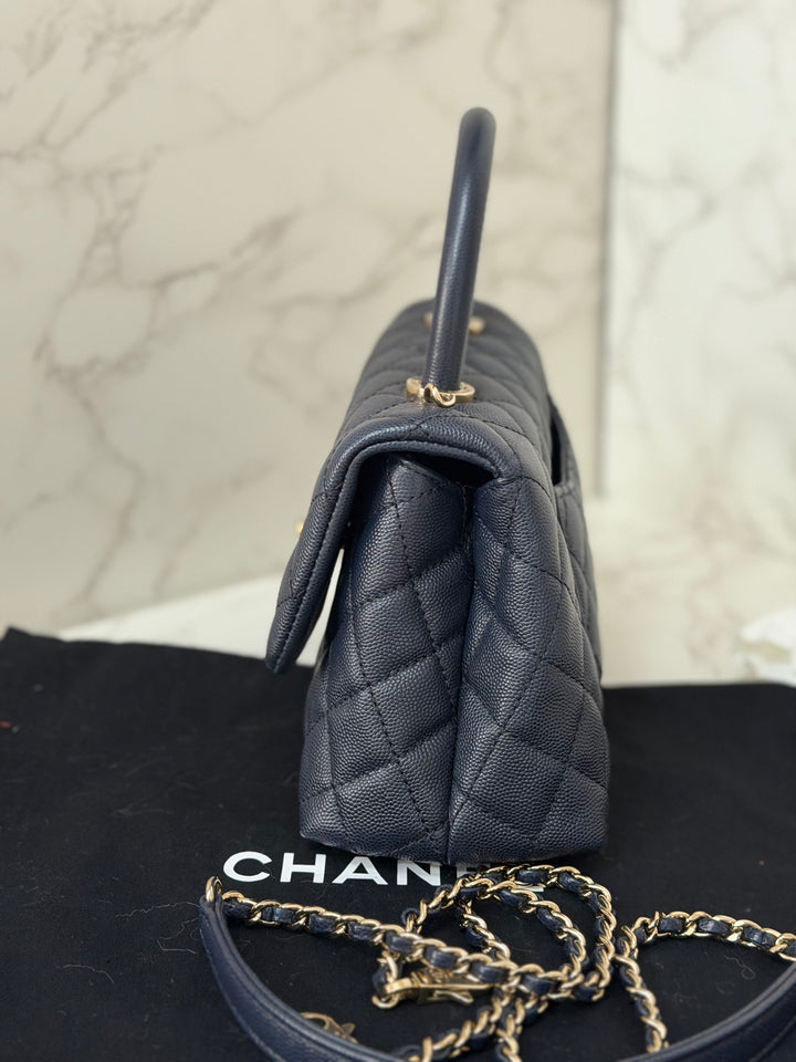 CHANEL series 30 2020 Navy Blue Caviar LGHW Small Coco Handle Flap Bag with Detachable Strap
