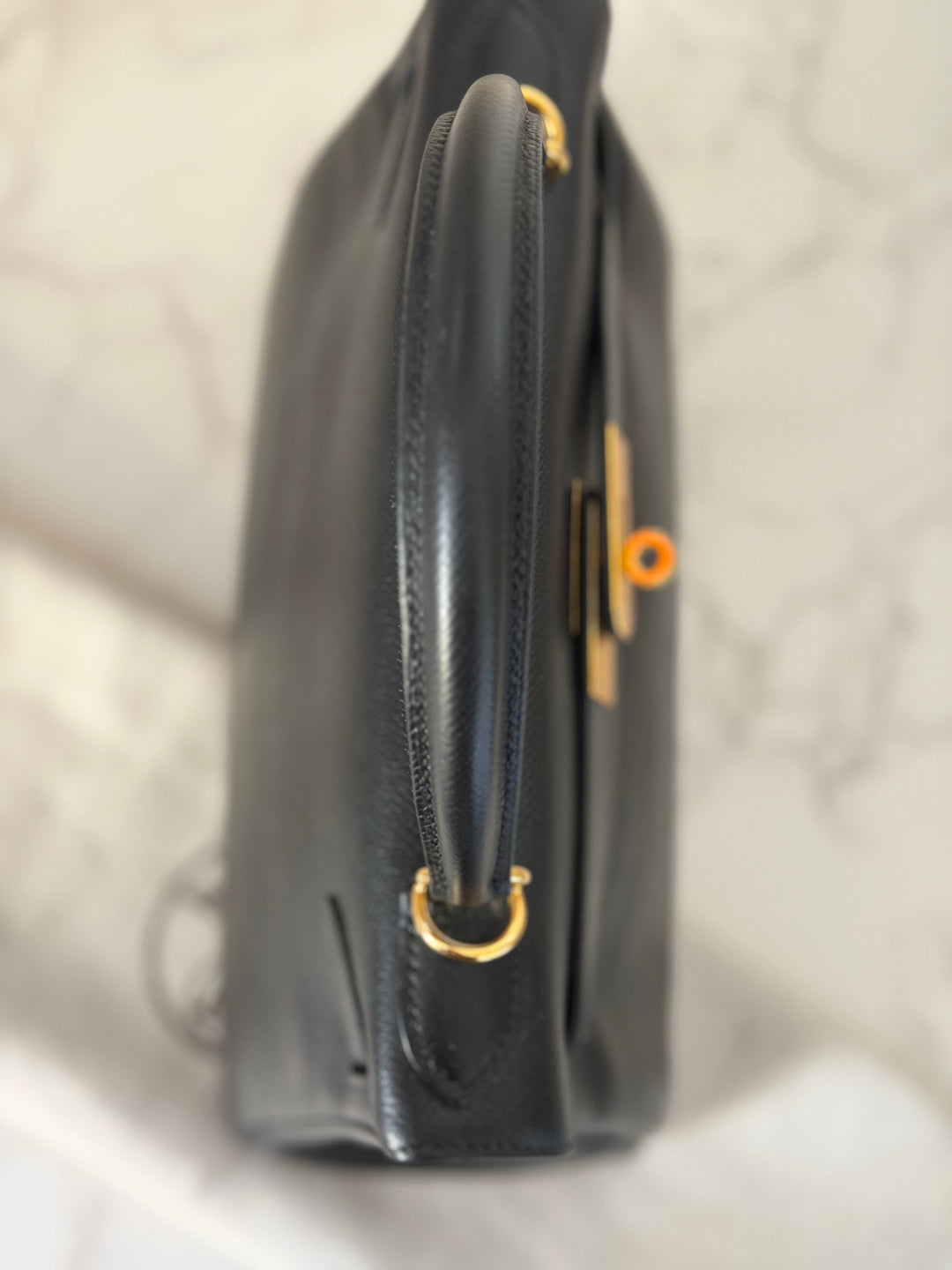 Hermes Noir/Black Epsom Leather GHW Kelly 28 stamp N 2010