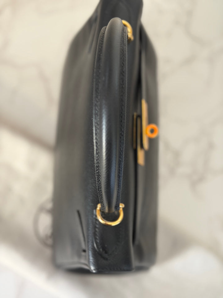 Hermes Noir/Black Epsom Leather GHW Kelly 28 stamp N 2010