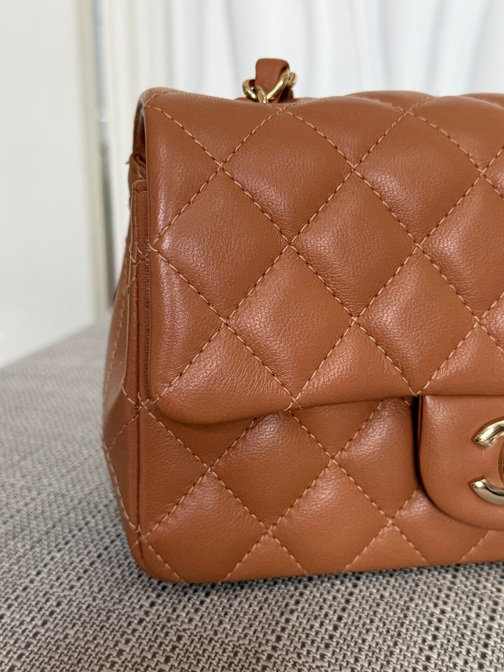 CHANEL 22S collection Caramel Brown NB356 Lambskin LGHW Mini Rectangular Flap Bag 2022