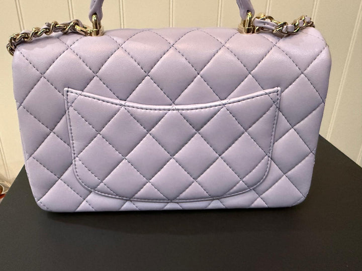 CHANEL 21K collection 2021 Light Purple Lambskin LGHW Mini rectangular flap bag with Leather Top Handle