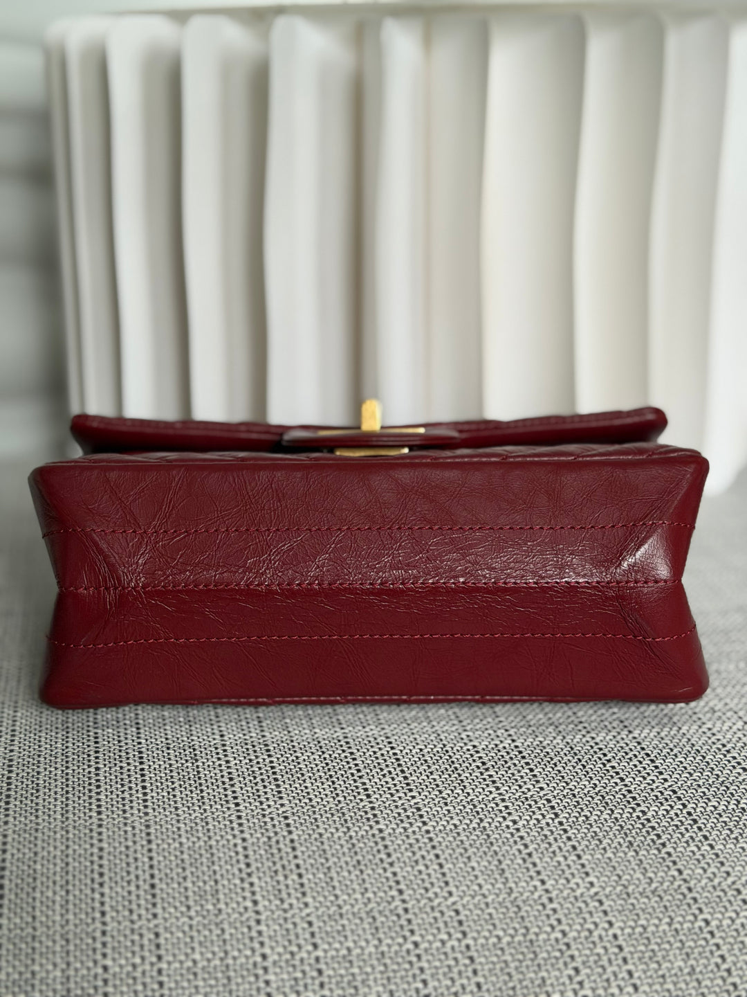 CHANEL 16A collection 2016 Series 23 Burgundy Calf skin Chevron Mini Reissue Flap Bag with Aged GHW