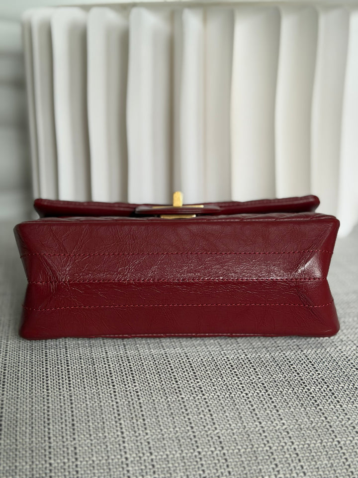 CHANEL 16A collection 2016 Series 23 Burgundy Calf skin Chevron Mini Reissue Flap Bag with Aged GHW