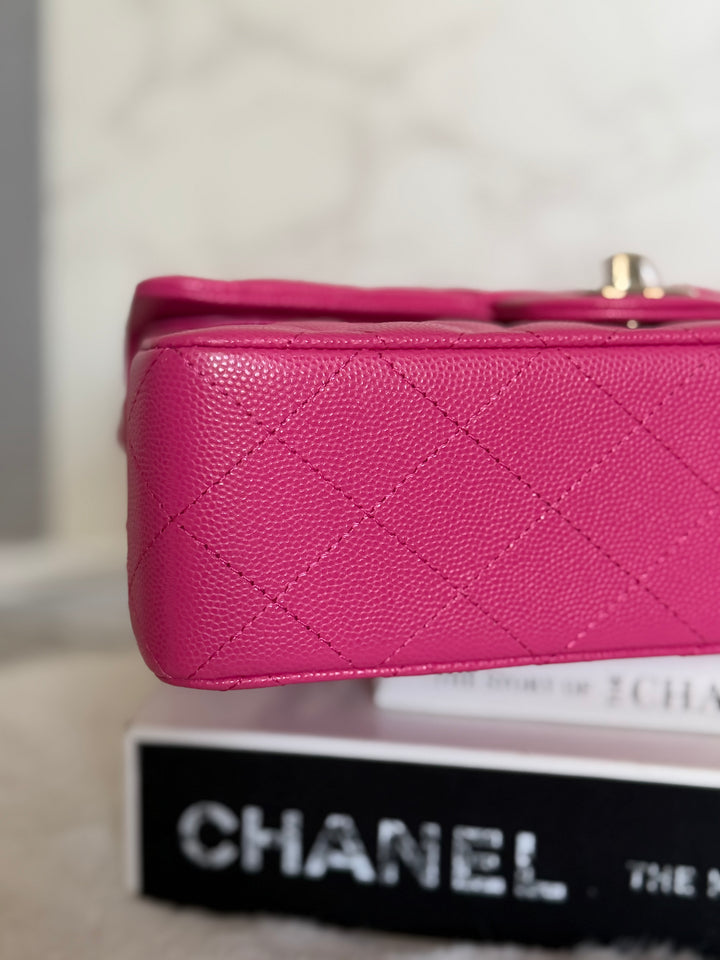 CHANEL 22P/K Hot Barbie Pink Caviar LGHW Small Timeless Classic Double Flap Bag 2022