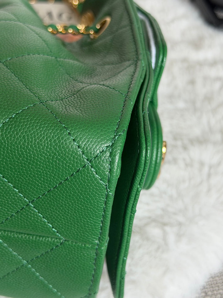 CHANEL Métiers d’art 2026 26A Green Caviar Shiny GHW MINI 25 Hobo Bag