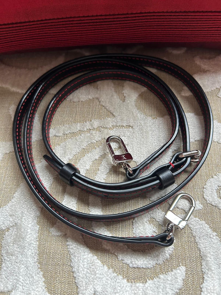 LOUIS VUITTON Red White and Black Leather Trunk Petite Malle with Silver Hardware 2015