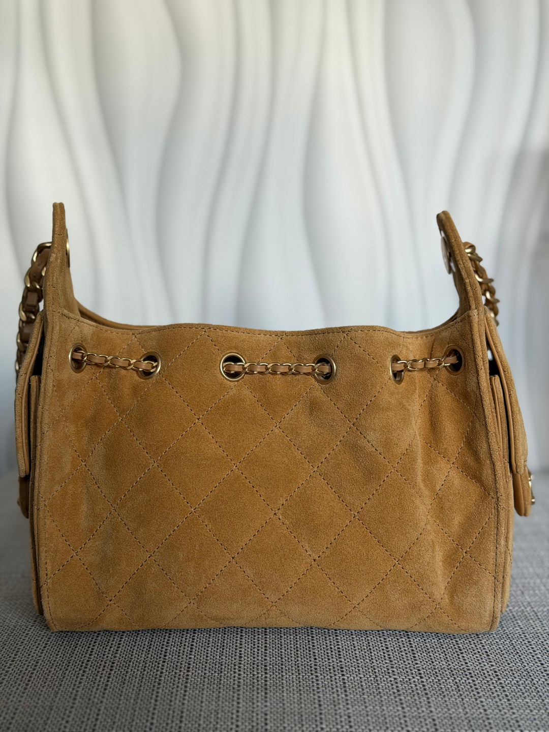 CHANEL 26C Dark Beige Camel Suede U5319 Aged GHW Mini 25 Hobo Bag