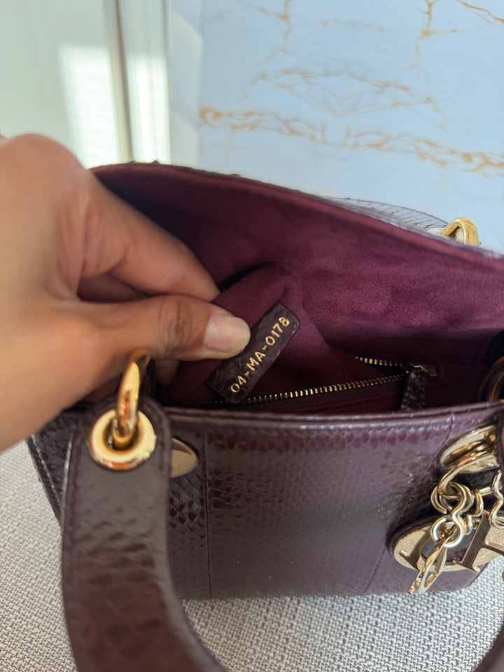 Dior Lady Dior MINI Burgundy Dark Red Python Leather 2018 LGHW