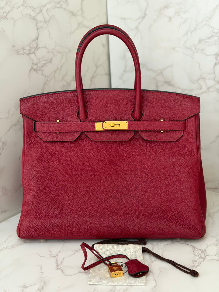 Hermes Rouge Grenat Togo Leather GHW Birkin 35 Stamp X 2016