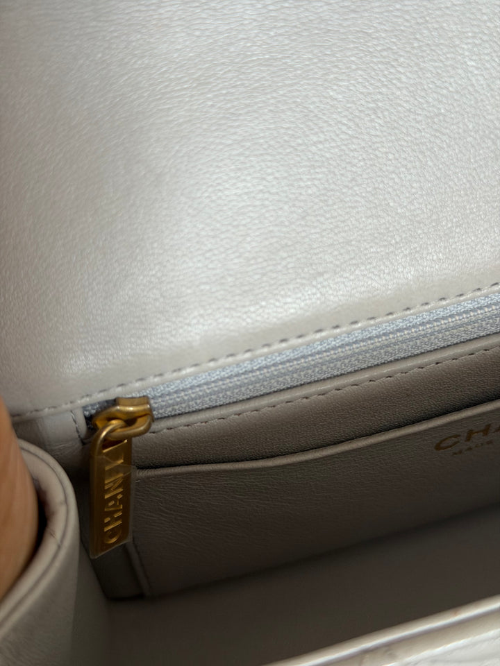 CHANEL Grey Lambskin aged GHW Mini Rectangular Flap bag Top Handle 2021 21A collection