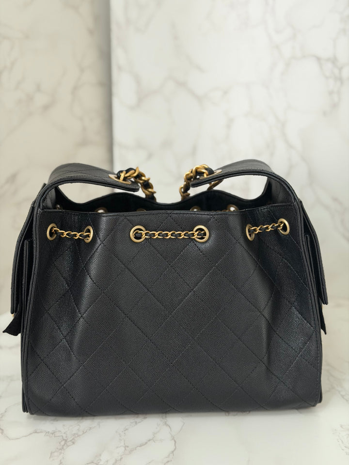 CHANEL 25 2025 size SMALL in Black Caviar Aged GHW Hobo Bag