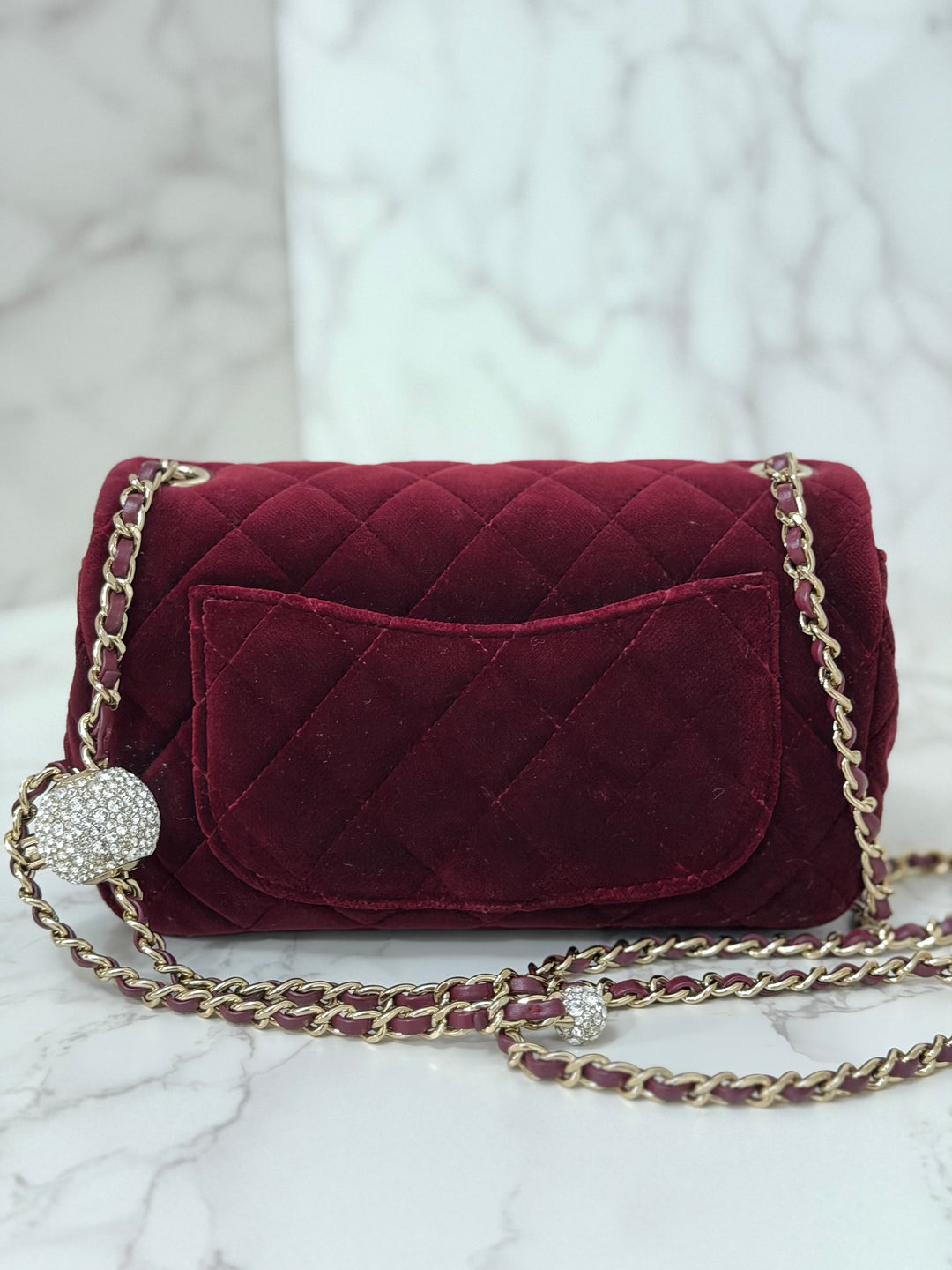 CHANEL series 31 Dark Red/Burgundy Velvet Adjustable Crystal Pearl Crush Mini Rectangular Flap Bag LGHW 2020/2021