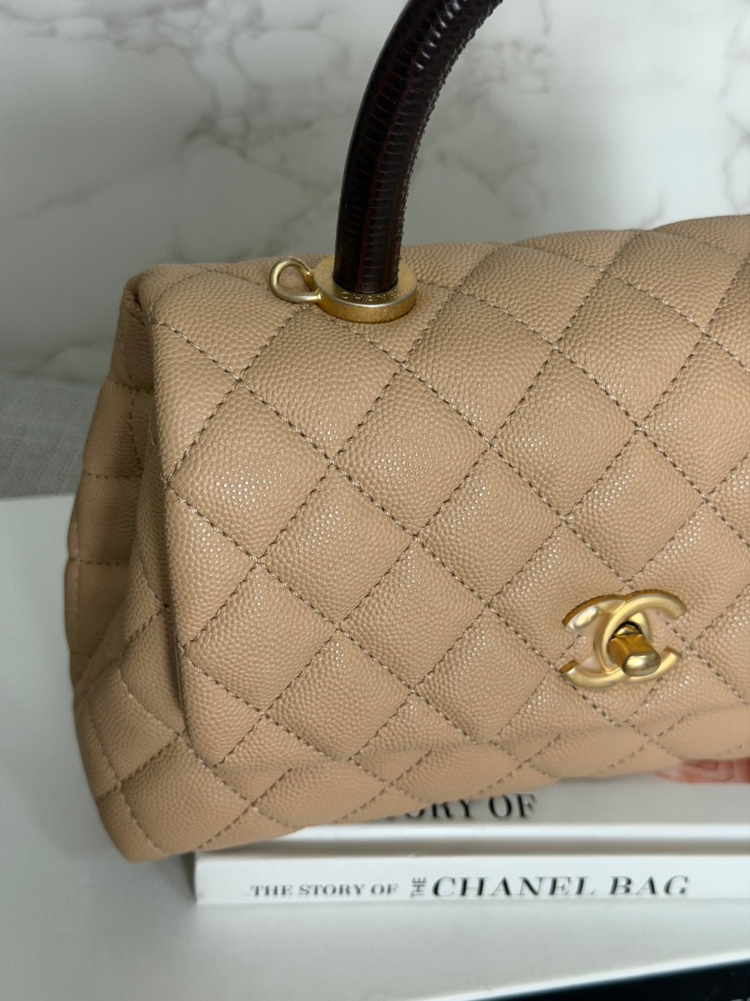 CHANEL series 29 Beige Caviar Aged GHW Deep burgundy Lizard Handle Coco Handle size Small 2019/2020