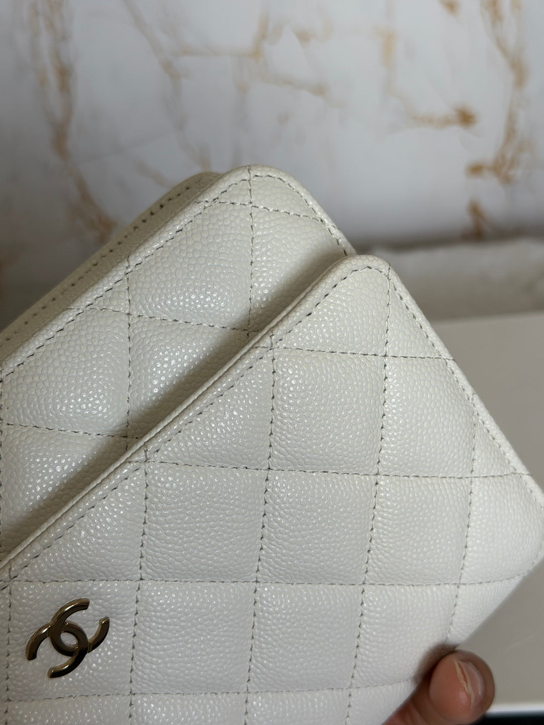 CHANEL White Caviar LGHW Classic Wallet on Chain (WOC) 2024