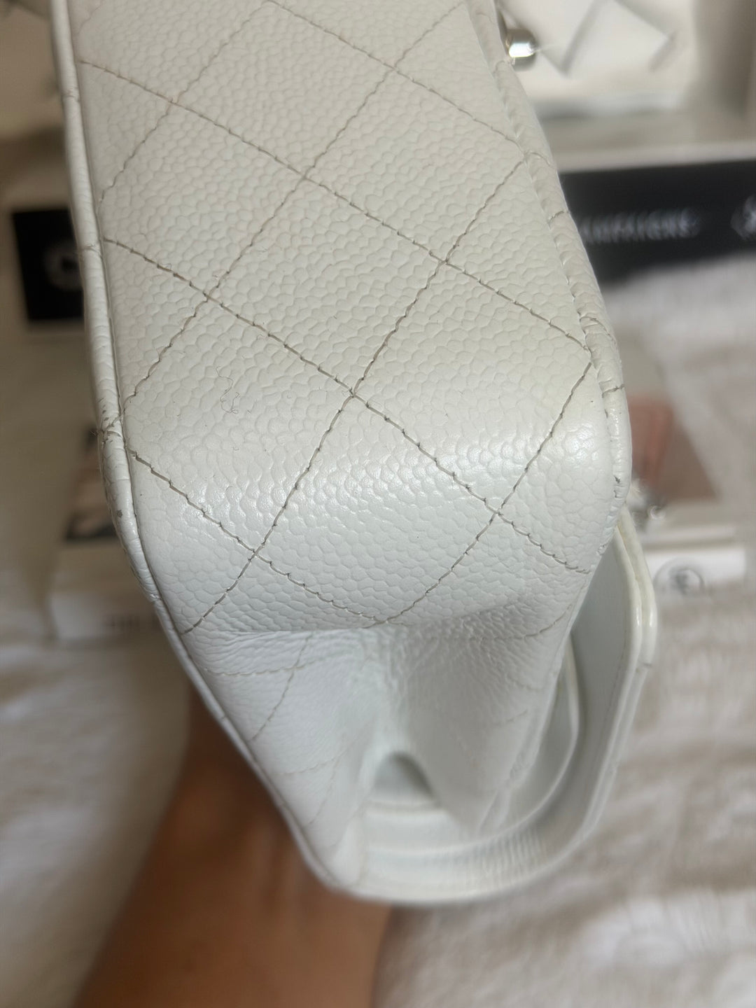 CHANEL series 12 Vintage White Caviar SHW Medium ML Timeless Classic Double Flap Bag 2009