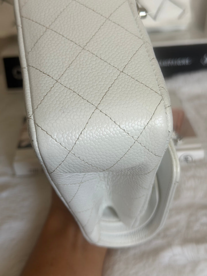 CHANEL series 12 Vintage White Caviar SHW Medium ML Timeless Classic Double Flap Bag 2009