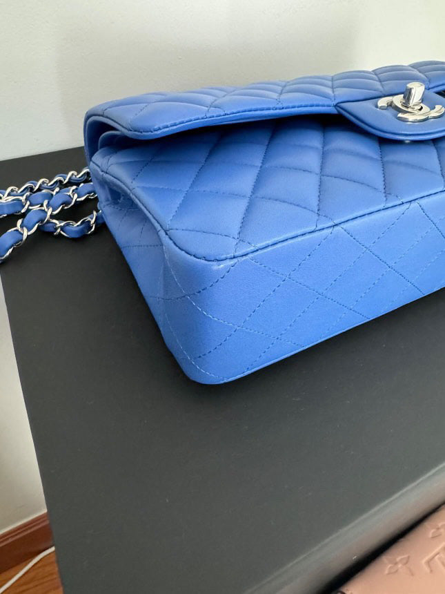 Chanel Blue Lambskin SHW ML Medium Timeless Classic Double Flap Bag