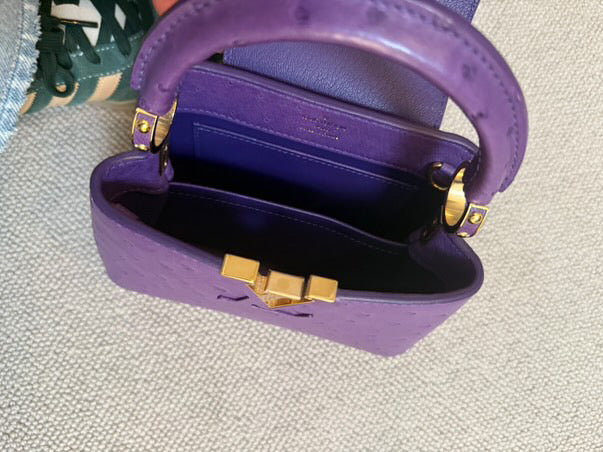 LOUIS VUITTON LV Mini Capucines LGHW Amethyst Ostrich Leather with detachable strap