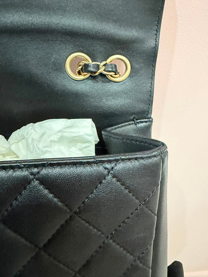 CHANEL Black Lambskin Brushed GHW Mademoiselle Chic Jumbo Single Flap Bag