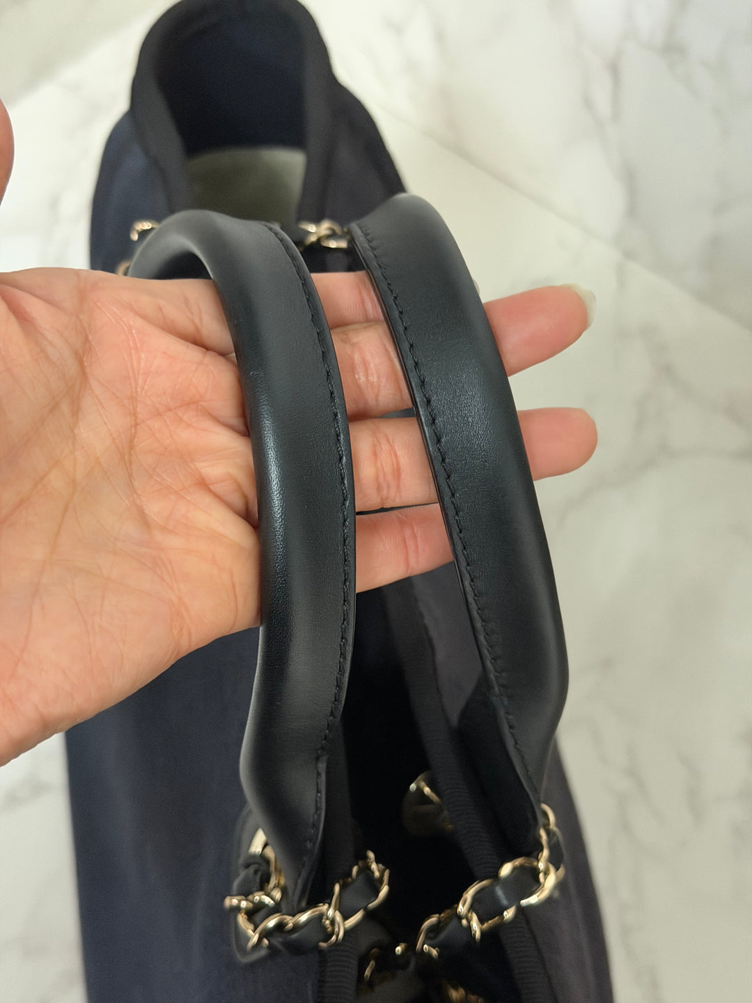 CHANEL 22B 2022 Black Tweed Deauville Tote size Small with Top Handle LGHW and Detachable Pouch