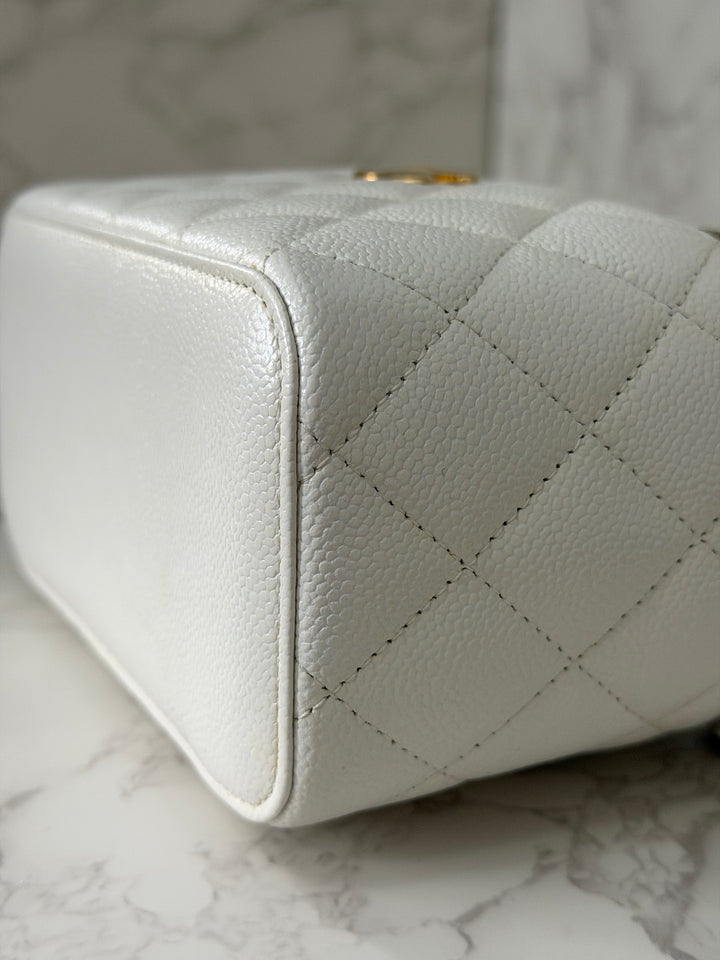 CHANEL 22S Collection 2022 Pick Me Up White Caviar Small Vanity Case with Metal Top Handle GHW