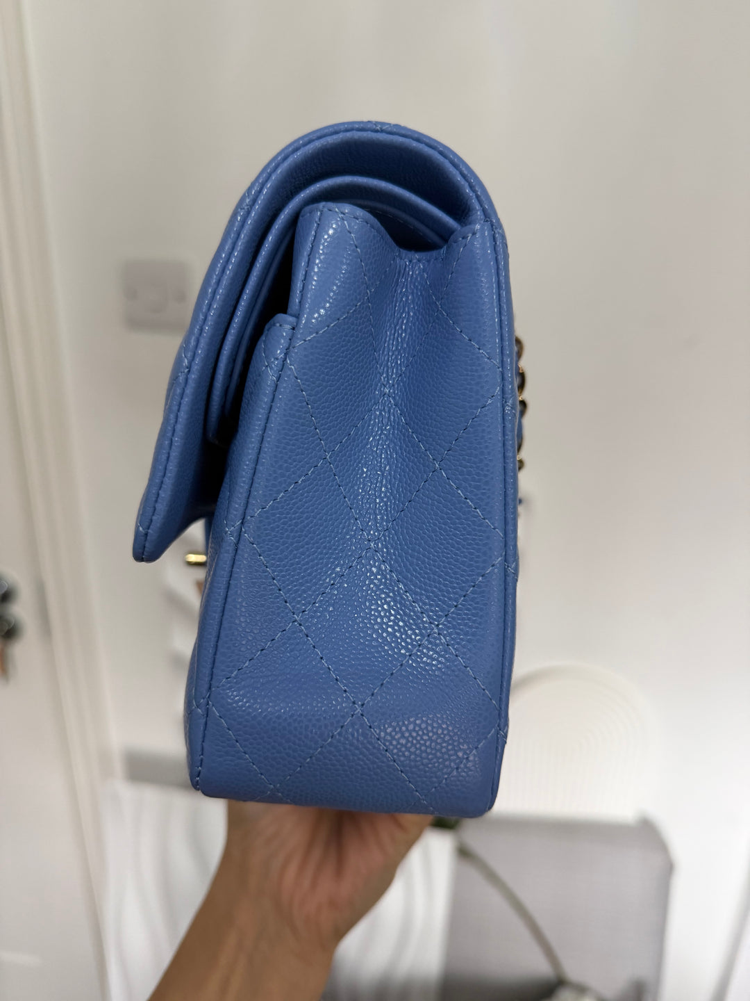 CHANEL 25C 2025 Periwinkle Blue Caviar LGHW Medium ML Timeless Classic Double Flap Bag