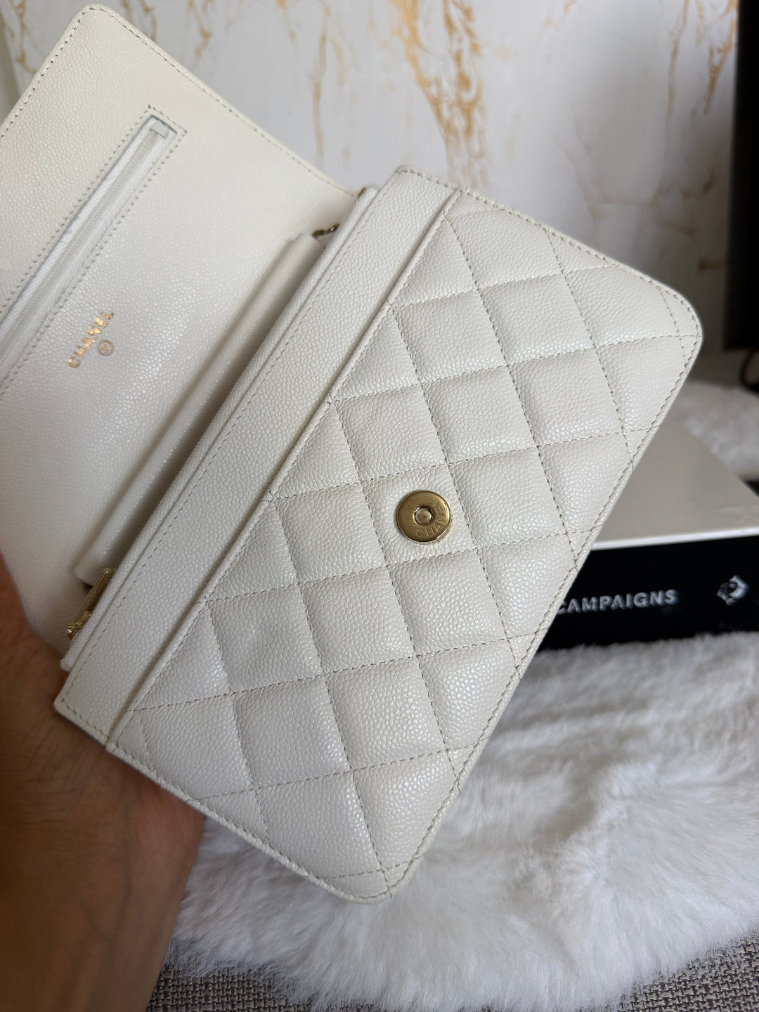 CHANEL White Caviar LGHW Classic Wallet on Chain (WOC) 2024