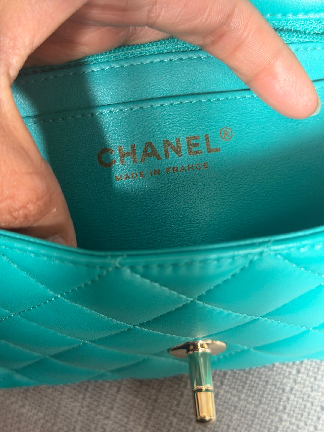 CHANEL series 23 Turquoise Lambskin LGHW Mini Rectangular Flap Bag 2016