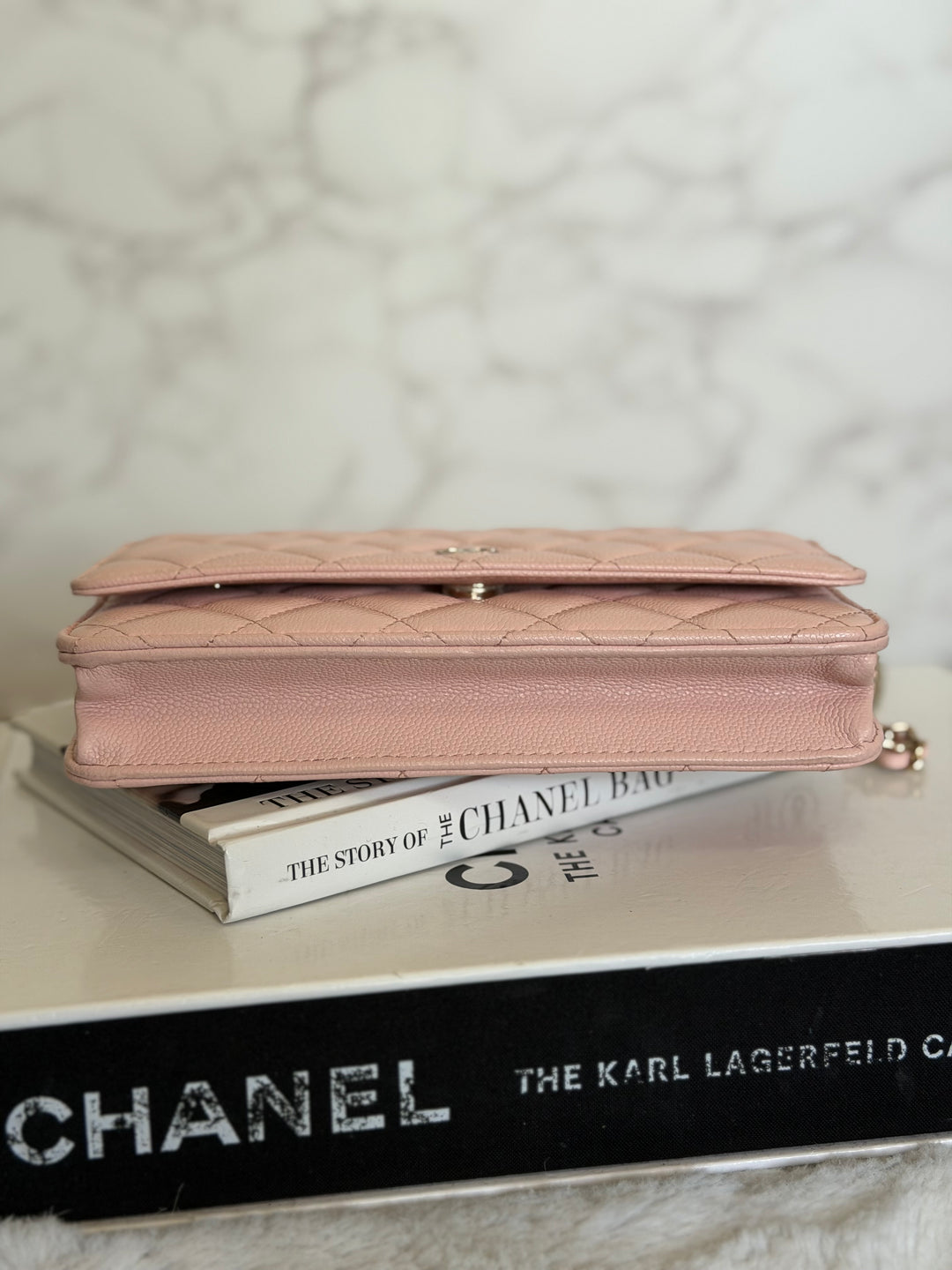 CHANEL Light pink/Nude pink caviar LGHW Classic Wallet on chain (WOC) 2024
