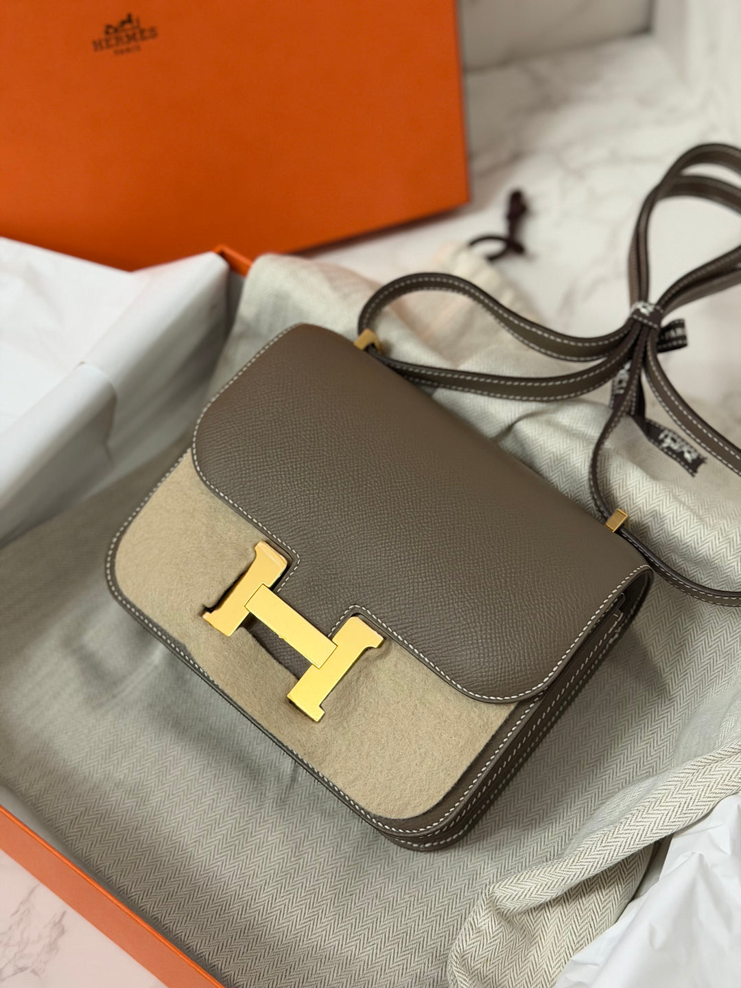 Hermes Constance 18 Etoupe Epsom Leather GHW Flap Bag Stamp D 2019