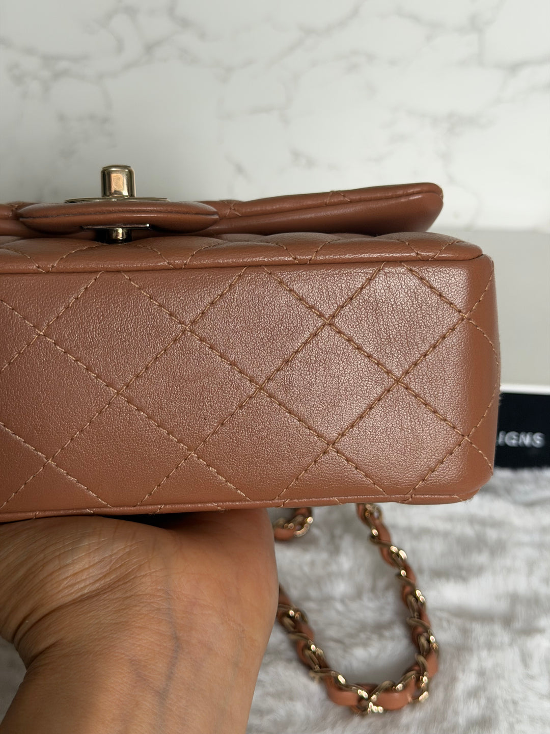 CHANEL 22S Caramel Brown NB356 Lambskin LGHW Mini Rectangular Flap Bag 2022