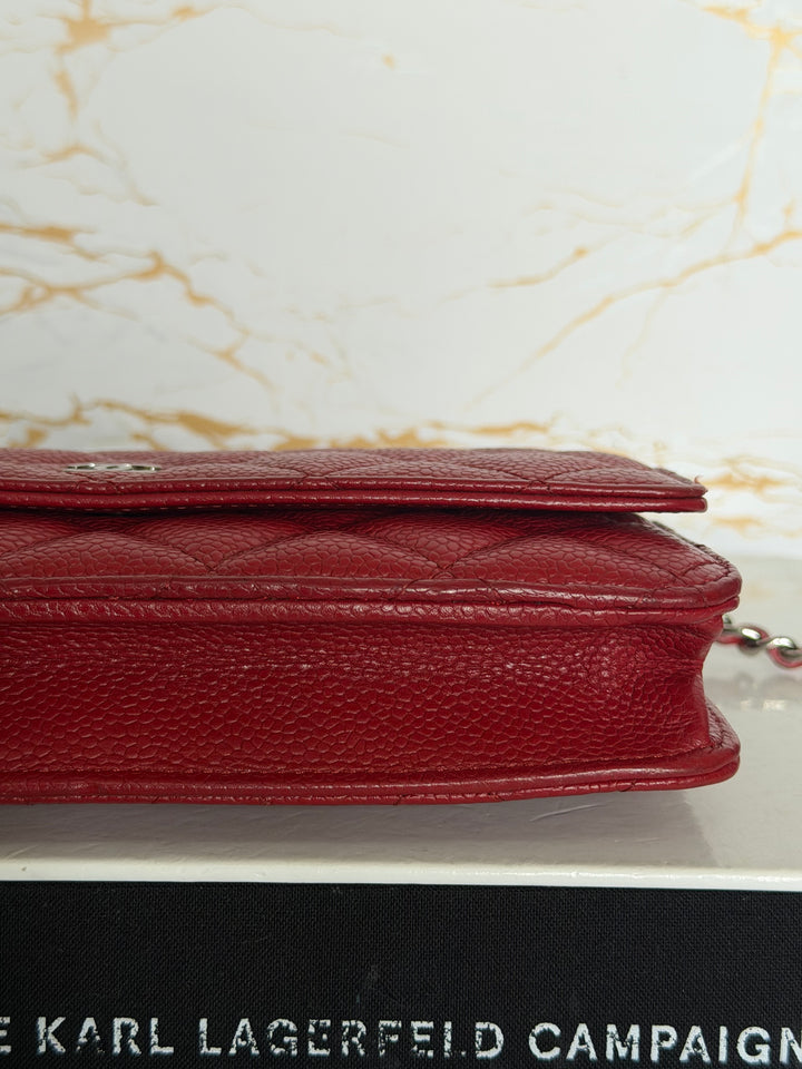 CHANEL series 19 Red Caviar Classic Wallet on chain (WOC) SHW 2014/2015