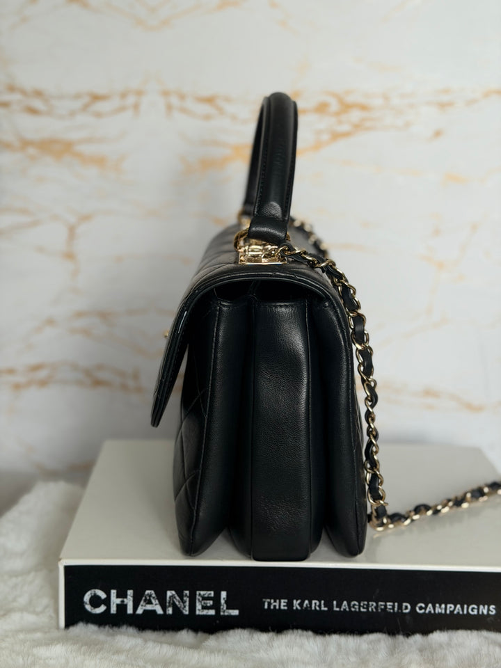 CHANEL Black Lambskin LGHW Trendy CC Flap Bag size SMALL with Non detachable Shoulder strap 2023