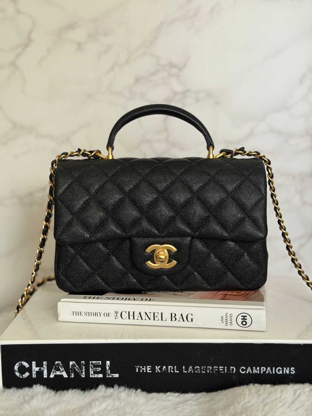 CHANEL 21S Black Caviar Aged GHW Top Handle Mini Rectangular Flap Bag series 31 2021