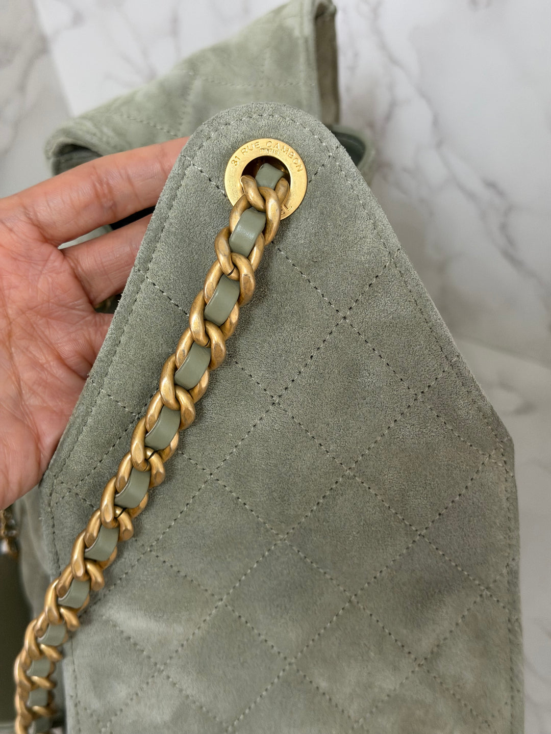 CHANEL 25C 2025 Khaki Suede Aged GHW 25 Hobo Bag size Medium