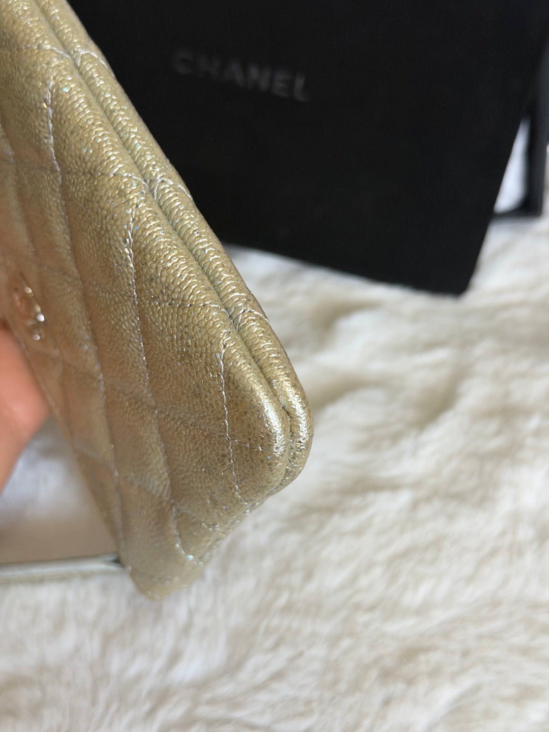 CHANEL 21K Glittery Silver Caviar SHW Mini O Case/Pouch 2021
