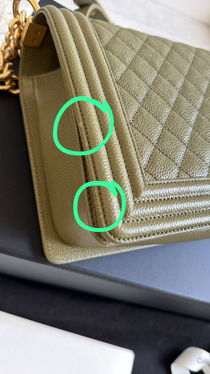 CHANEL series 23 Khaki Green Caviar with Pink lining NEW Medium Le Boy Flap Bag 2016