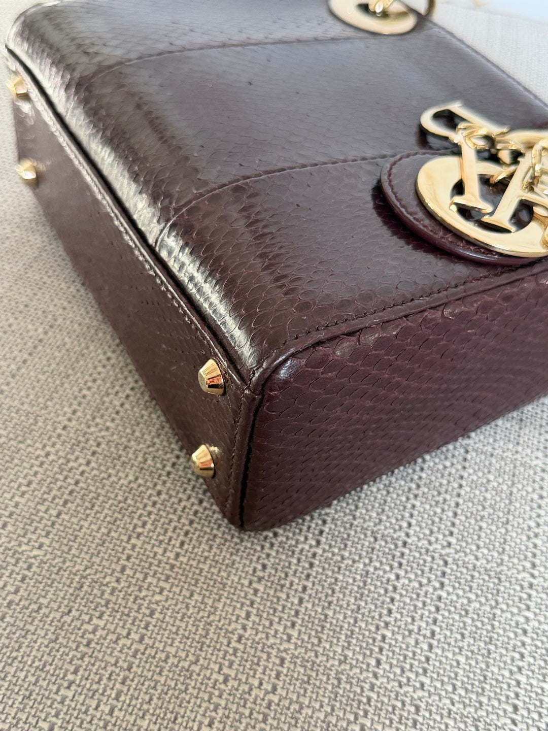 Dior Lady Dior MINI Burgundy Dark Red Python Leather 2018 LGHW