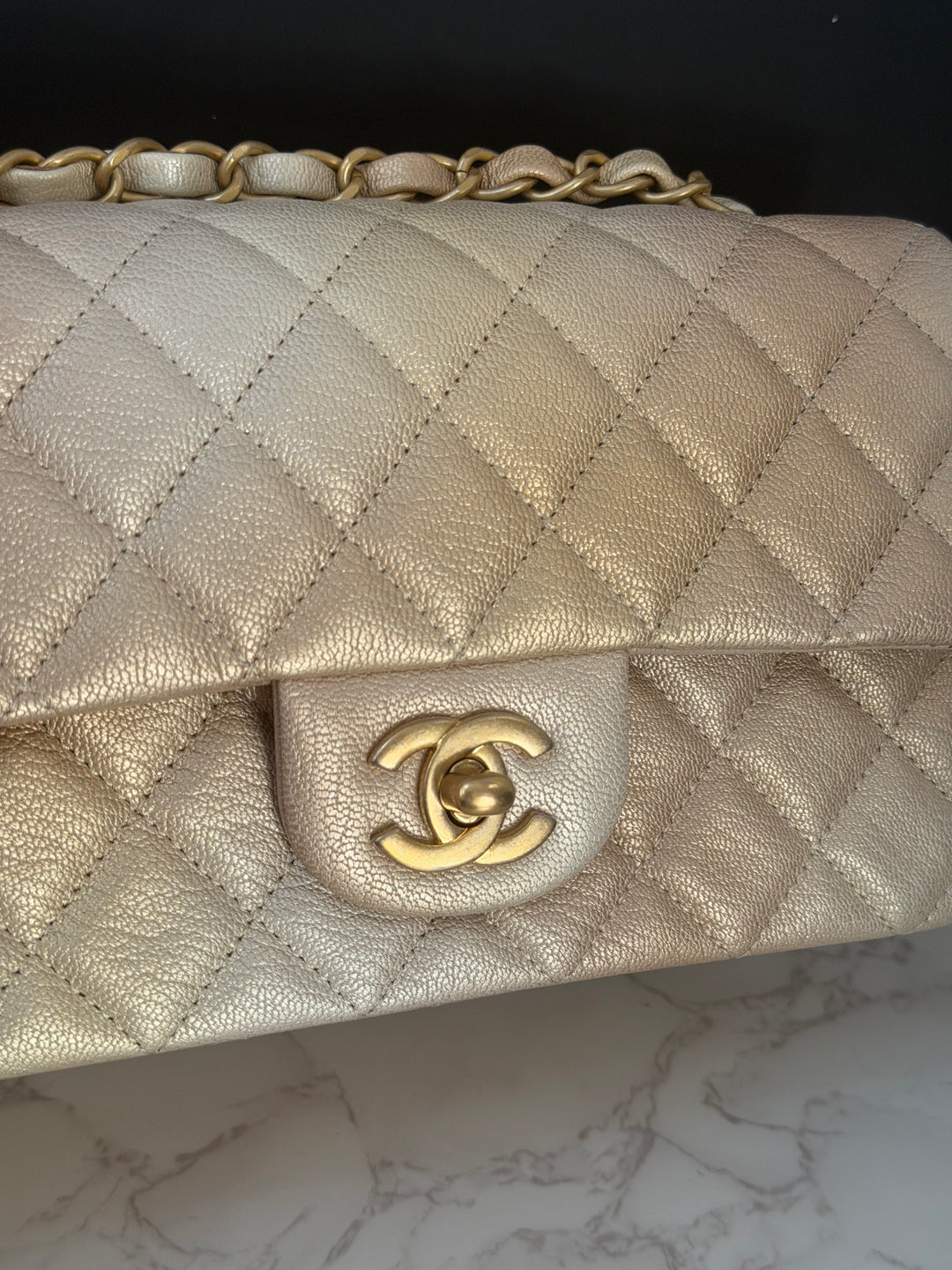 CHANEL 22P Gold Silver Ombré Goat skin Mini Rectangular Flap Bag with Aged GHW 2022