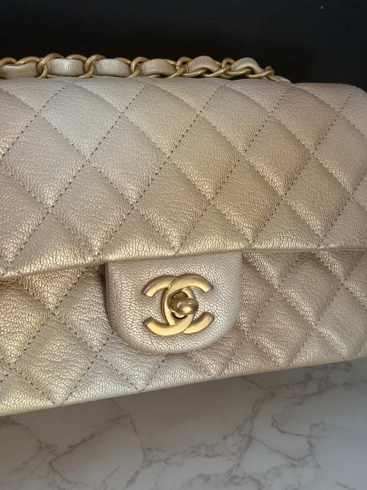 CHANEL 22P Gold Silver Ombré Goat skin Mini Rectangular Flap Bag with Aged GHW 2022