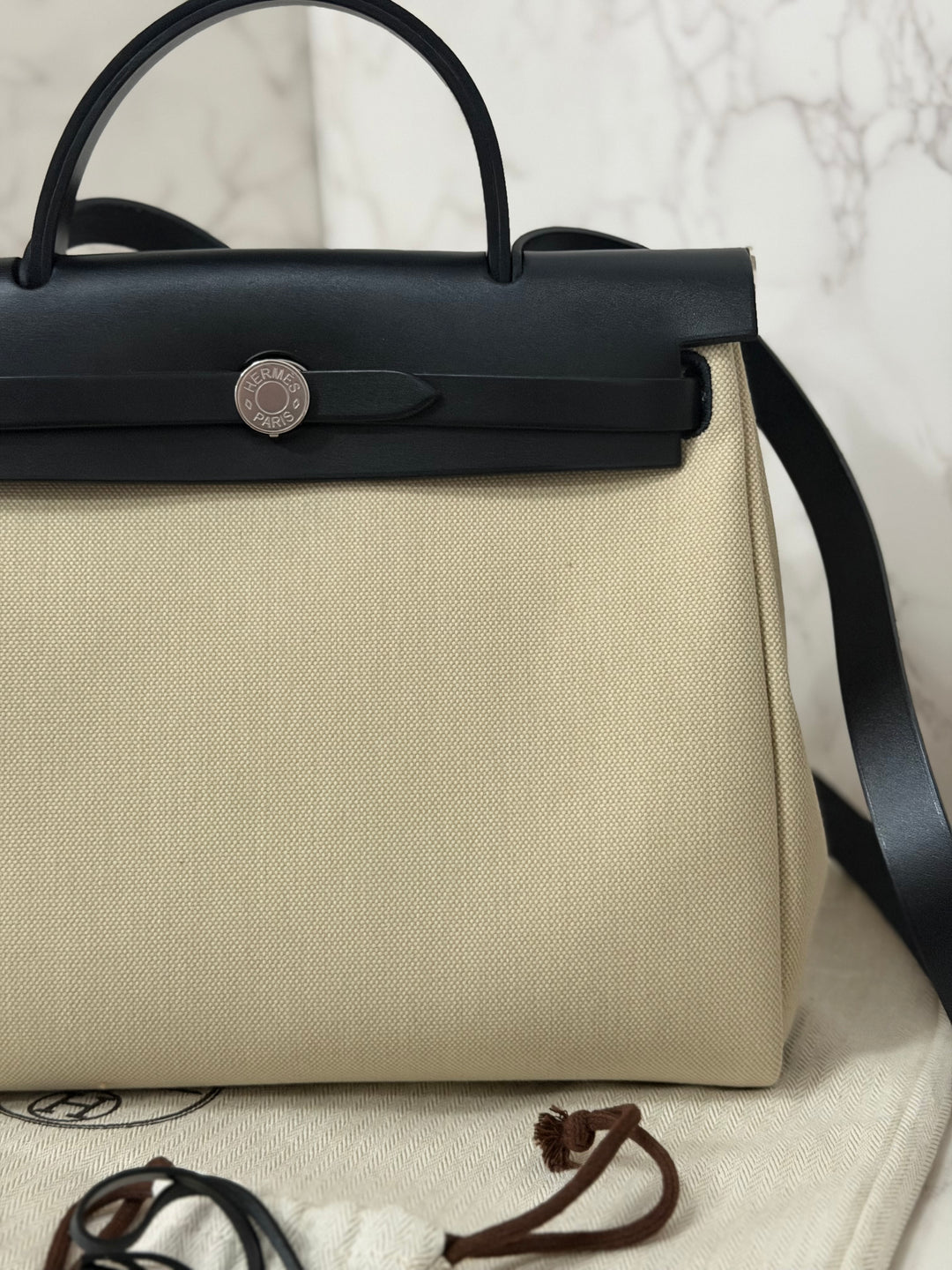 Hermes Herbag Zip 31 Bag in Noir/Beton Palladium Hardware