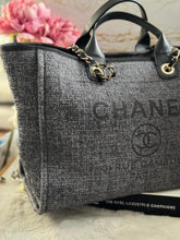 Load image into Gallery viewer, Chanel 2021 Deauville tote in Black interwoven raffia like material with LGHW in size Medium Tote Bag (15 inches)
