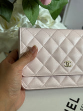 Load image into Gallery viewer, Chanel 22P 2022 Pre Spring/Summer Collection Light Sakura Pink Caviar LGHW Timeless Classic Wallet on chain (WOC)
