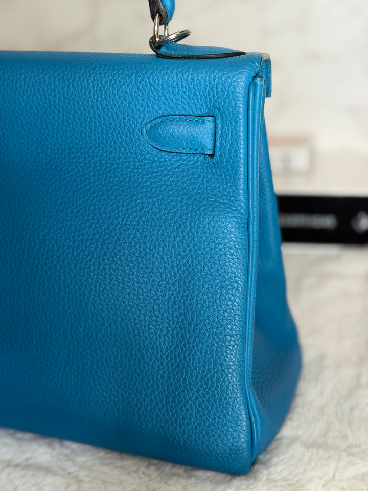 HERMÈS Bleu Frida Togo Leather PHW Kelly 28 Bag Stamp A 2017