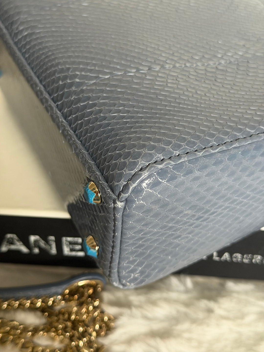 DIOR Lady Dior MINI in Blue Grey Python Leather LGHW 2020