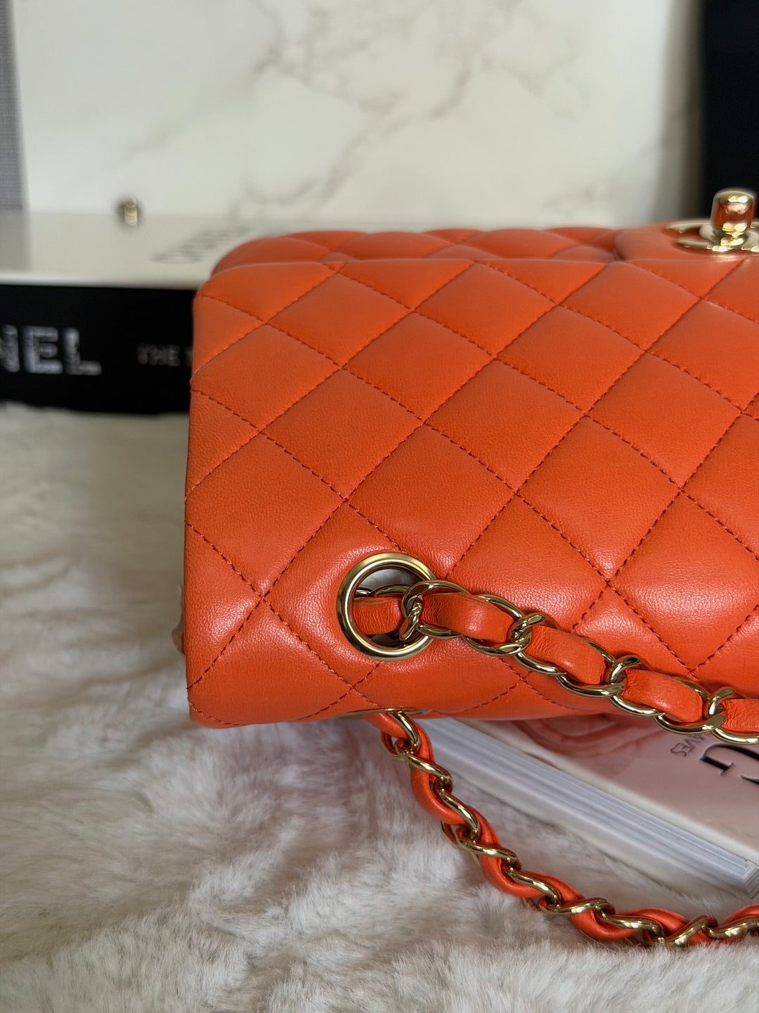 CHANEL 20S Orange Lambskin LGHW Medium ML Timeless Classic Double Flap Bag
