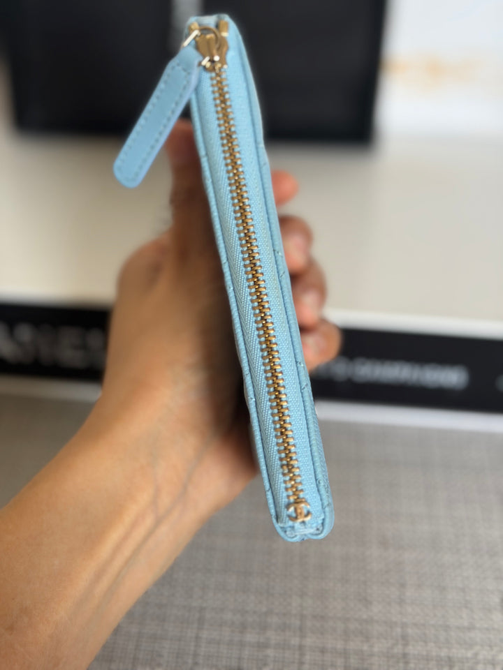 CHANEL series 31 Light Blue Caviar LGHW Mini O Case Pouch 15 cms