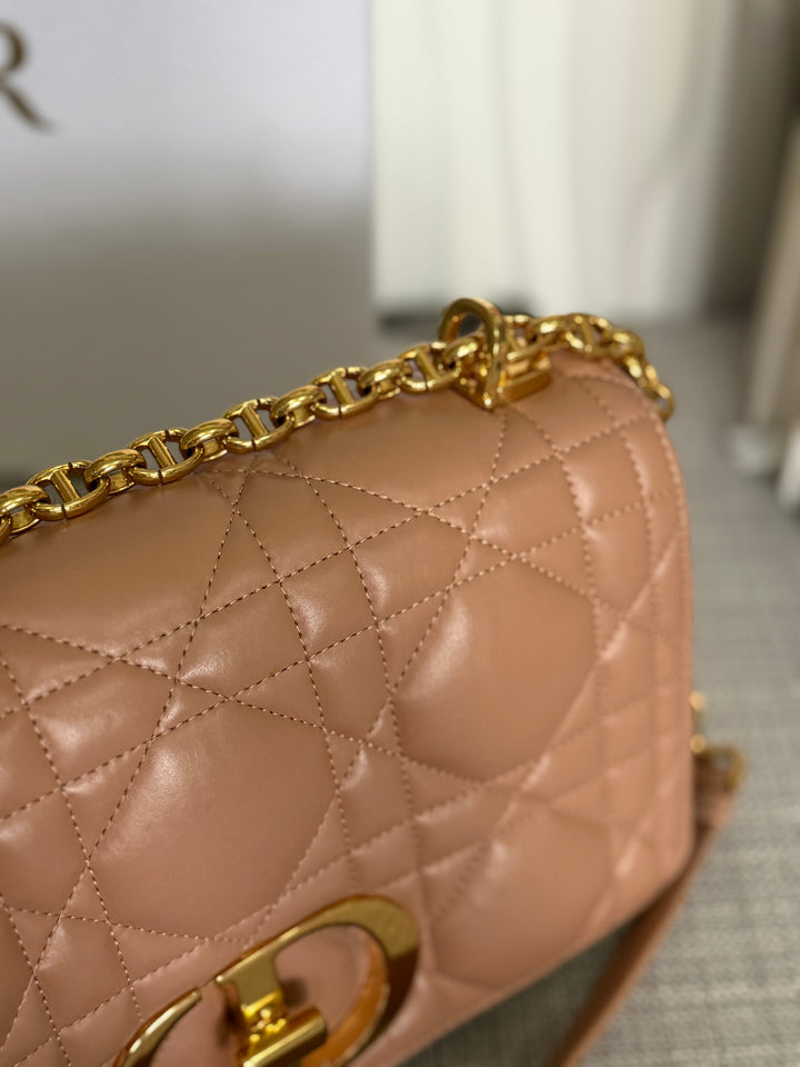 Dior Caro Flap Bag in Rose De Ven Calfskin GHW Medium 25 cms