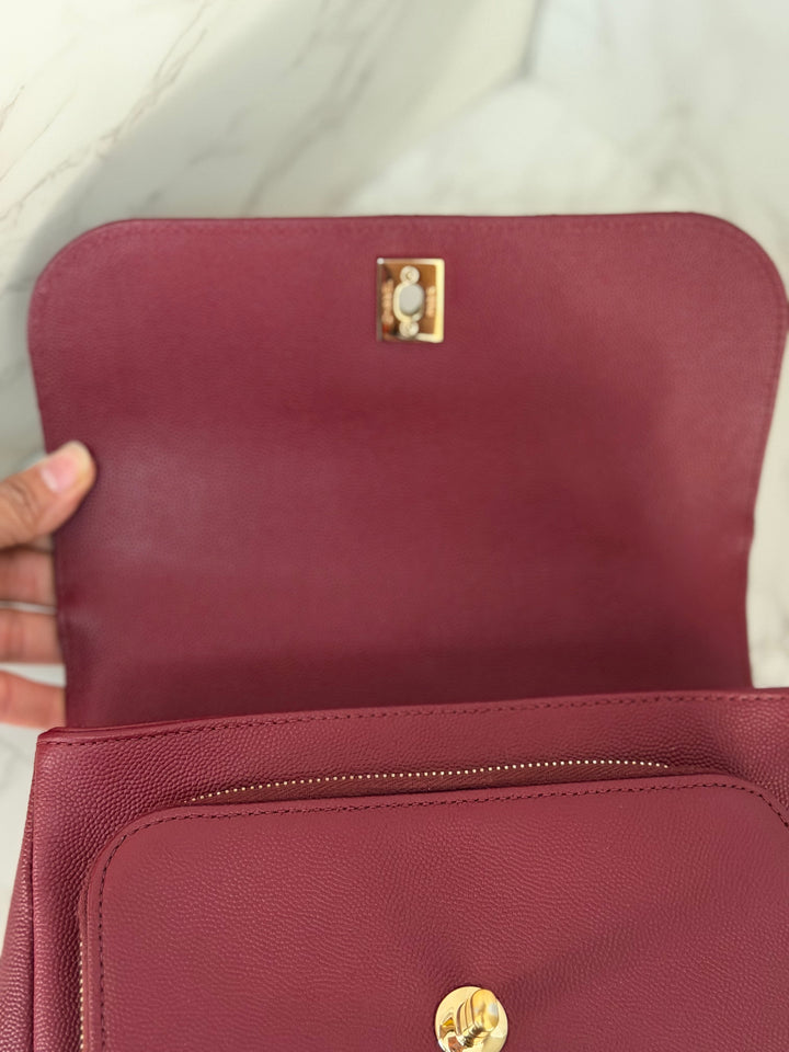 Chanel series 28 19B Collection 2019 Burgundy Caviar Business Affinity Flap Bag with Champagne GHW size Medium