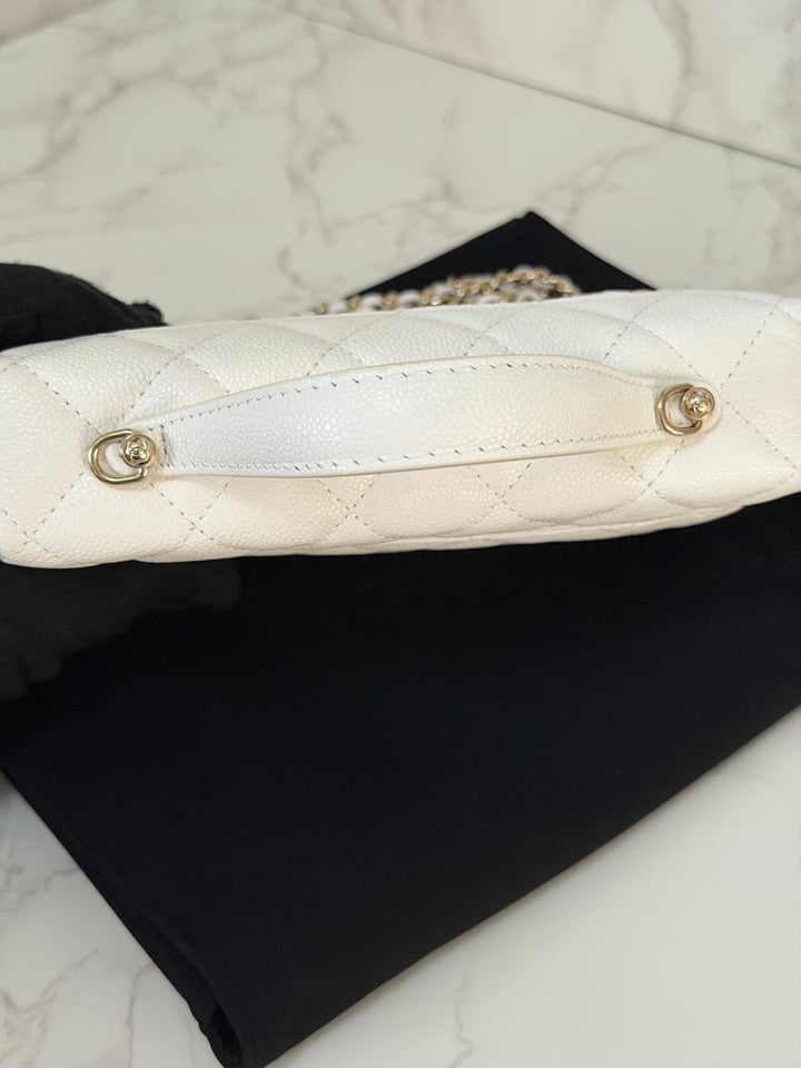 CHANEL 26C White Caviar LGHW Long Vanity with Detachable Chain
